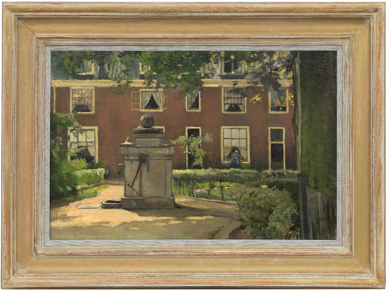Tholen W.B.  | Willem Bastiaan Tholen, A sunny courtyard, oil on canvas 40.1 x 60.7 cm, signed l.r.
