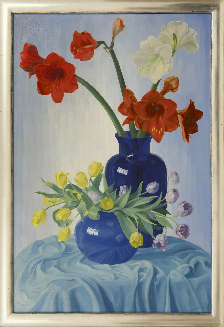 Smorenberg D.  | Dirk Smorenberg, Amaryllis flowers and tulips, oil on canvas 121.4 x 81.2 cm, signed l.r.