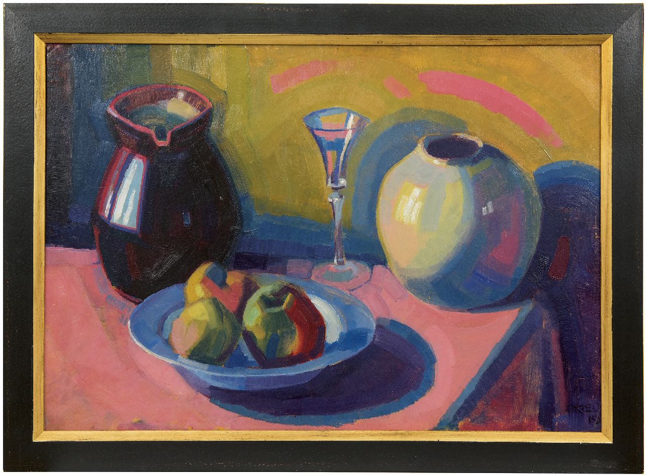 Koning R.  | Roeland Koning, Still life with a plate with apples, oil on panel 49.6 x 71.0 cm, signed l.r. partly and dated '19