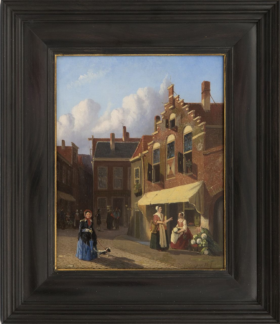 Bles J.  | Joseph Bles, A Dutch street with greengrocer's stall, oil on panel 25.3 x 20.0 cm, signed l.r.