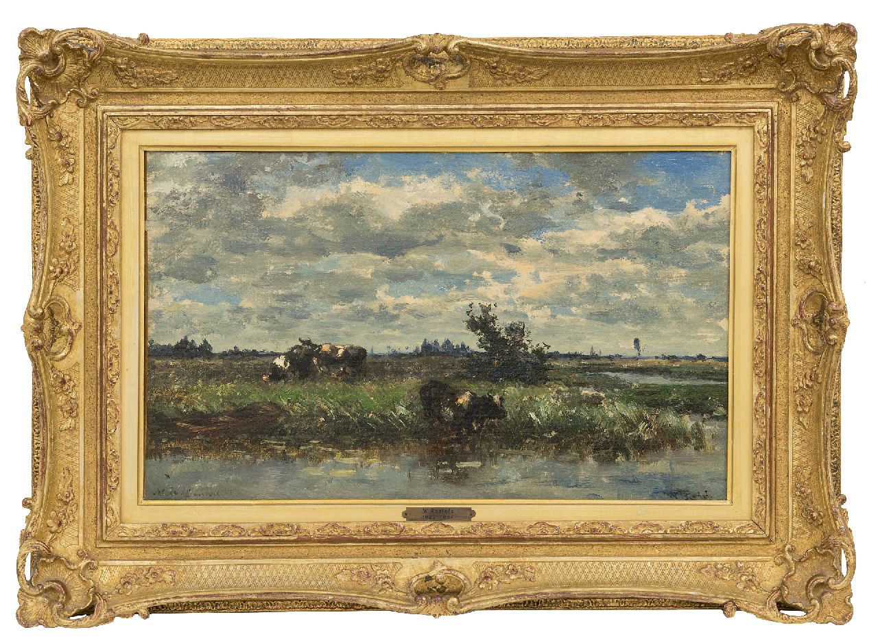 Roelofs W.  | Willem Roelofs, Cows at the water's edge, Loosdrecht, oil on canvas 27.0 x 44.4 cm, signed l.r.