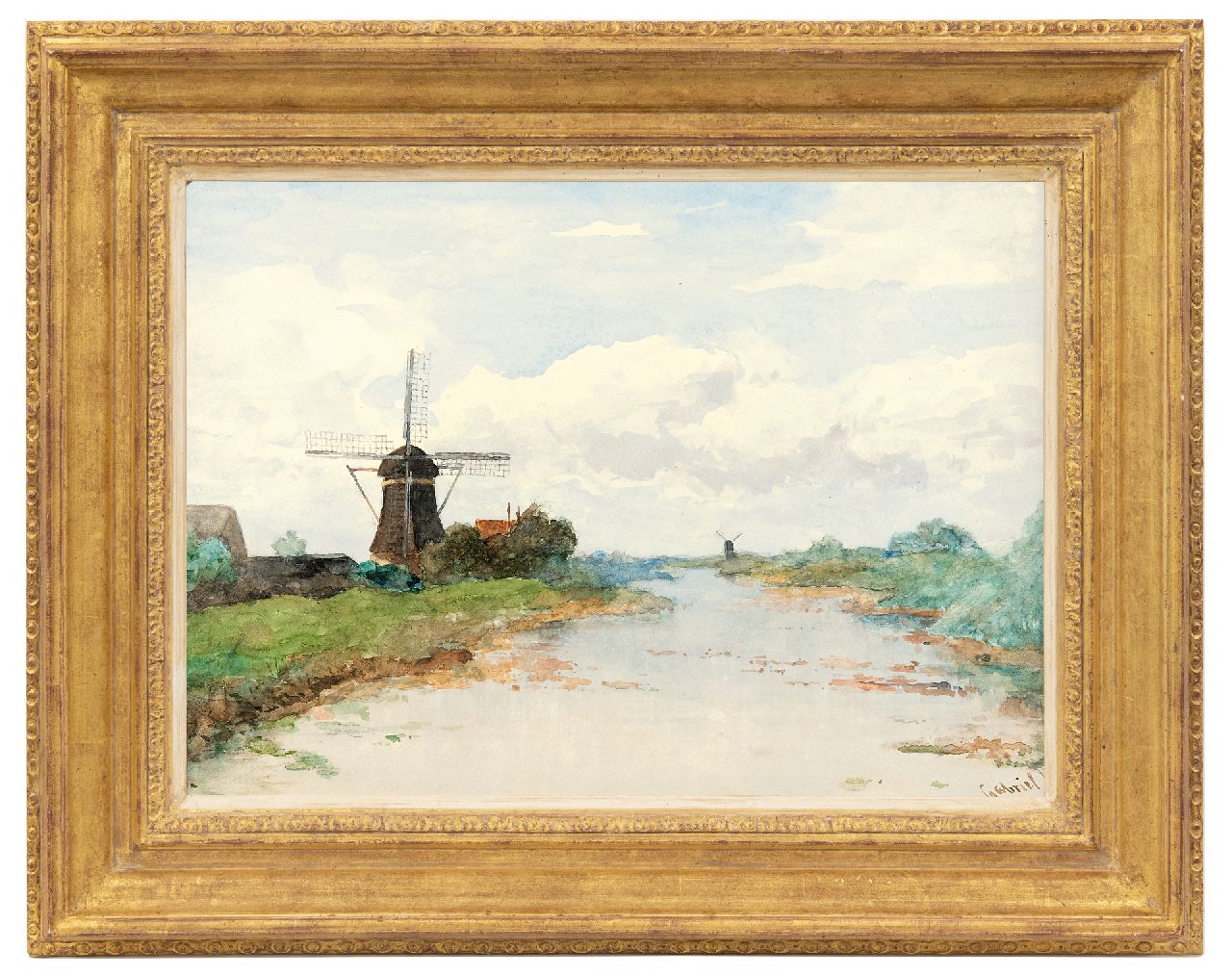 Gabriel P.J.C.  | Paul Joseph Constantin 'Constan(t)' Gabriel | Watercolours and drawings offered for sale | View on the Proosdijer windmill on the river Winkel, watercolour on paper 36.1 x 53.3 cm, signed l.r.