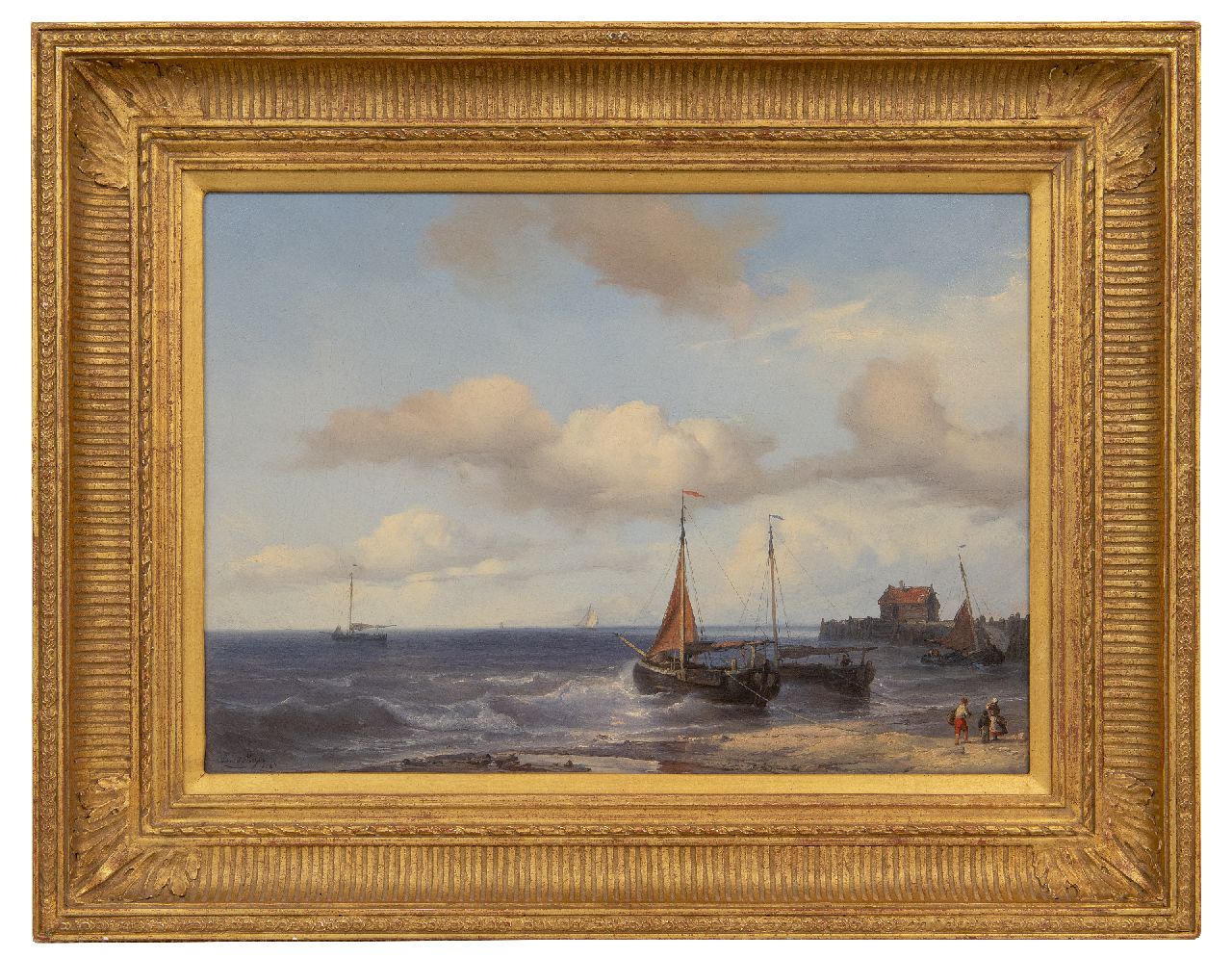 Meijer J.H.L.  | Johan Hendrik 'Louis' Meijer | Paintings offered for sale | Fishing ships in the breakers, oil on canvas 32.4 x 46.0 cm, signed l.l. and dated 1847