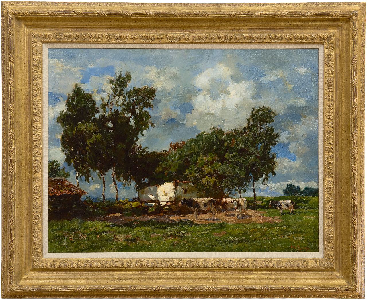 Zwart W.H.P.J. de | Wilhelmus Hendrikus Petrus Johannes 'Willem' de Zwart | Paintings offered for sale | View on farmhouse with cattle, oil on canvas 50.1 x 65.2 cm, signed l.r.