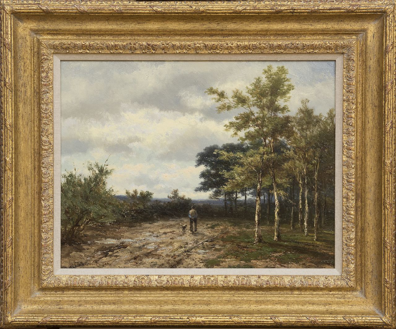 Koekkoek J.H.B.  | Johannes Hermanus Barend 'Jan H.B.' Koekkoek | Paintings offered for sale | Strolling farmer with his dog, oil on panel 38.1 x 49.8 cm, signed l.l. and dated 1898