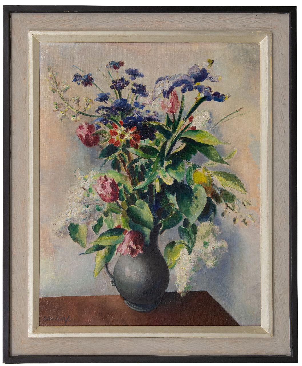 Schwarz S.  | Samuel 'Mommie' Schwarz | Paintings offered for sale | Summerflowers; on the reverse: Portrait of a girl, oil on canvas 82.7 x 64.8 cm, signed l.l.