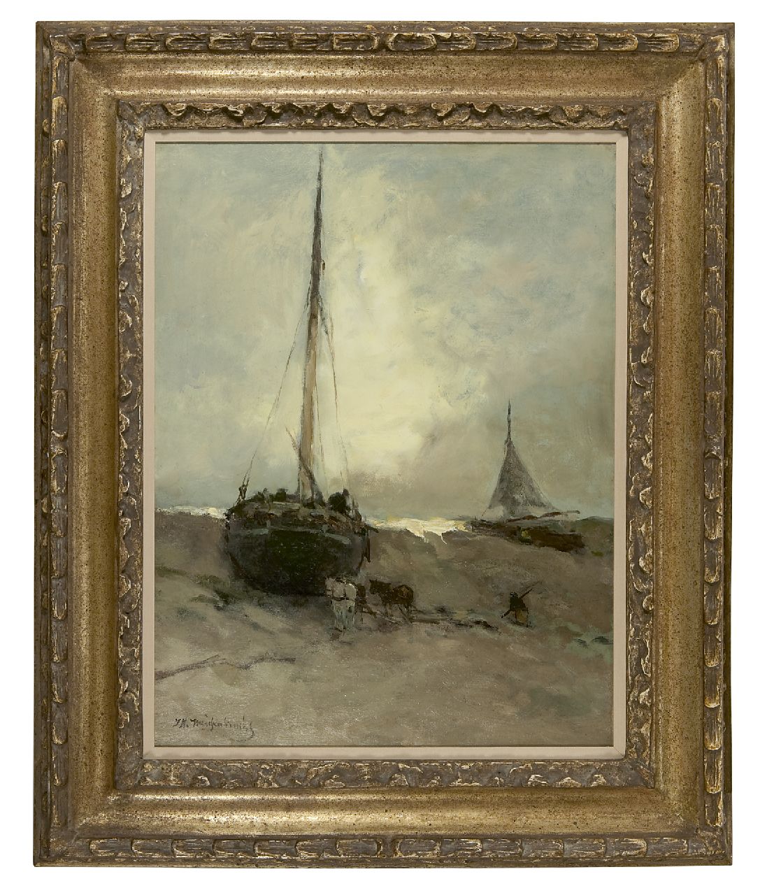 Weissenbruch H.J.  | Hendrik Johannes 'J.H.' Weissenbruch, Fishing boats on the beach, oil on canvas 56.0 x 43.0 cm, signed l.l.