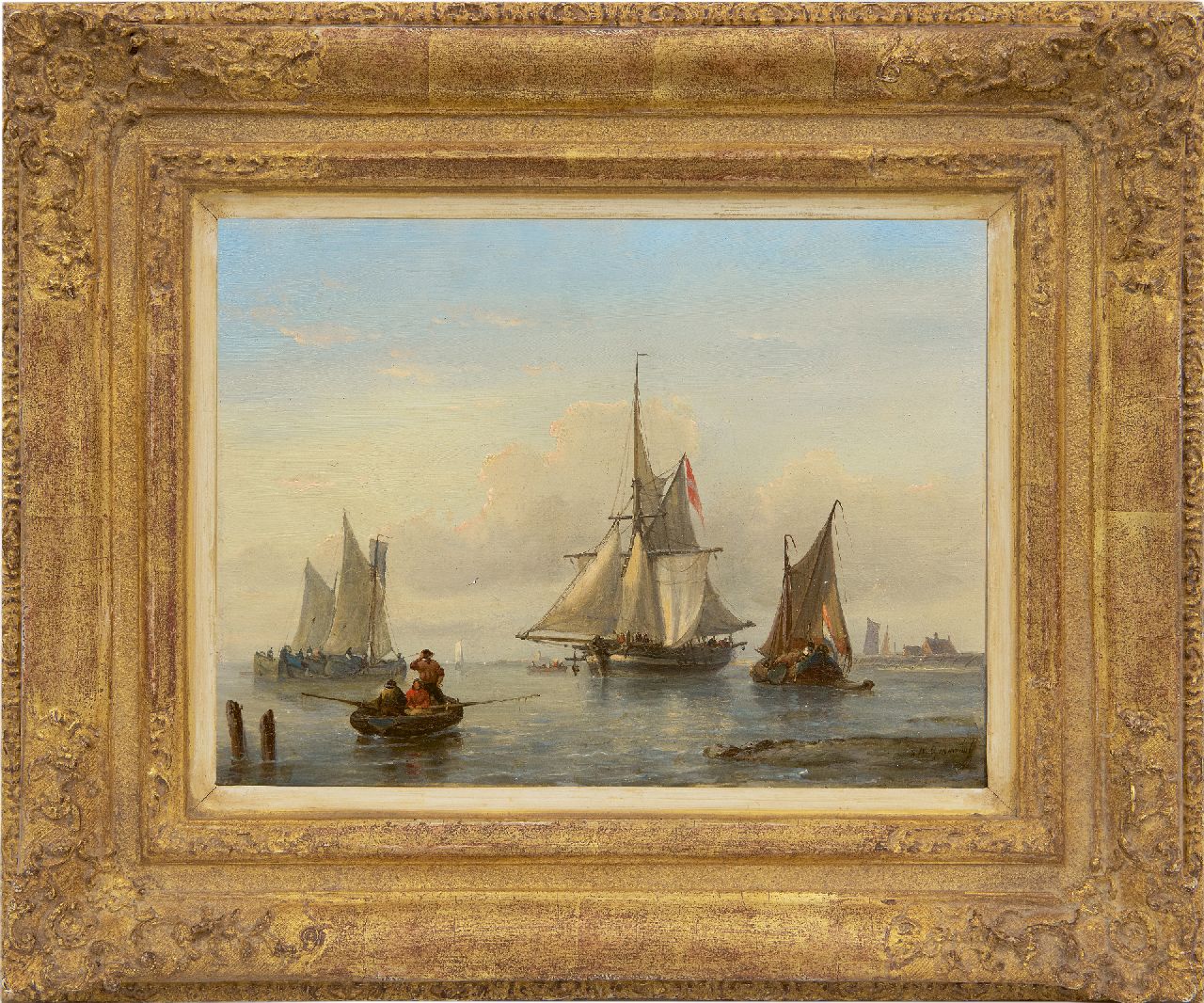Opdenhoff G.W.  | Witzel 'George Willem' Opdenhoff, Sailing ships in a calm near the coast, oil on panel 20.8 x 28.4 cm, signed l.r.