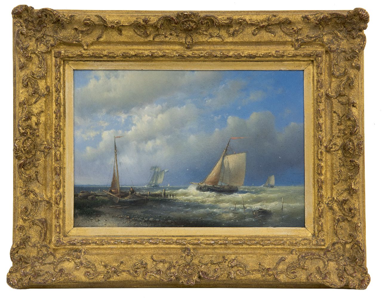 Hulk A.  | Abraham Hulk, Shipping off the coast, oil on panel 17.9 x 26.2 cm, signed l.l. with initials