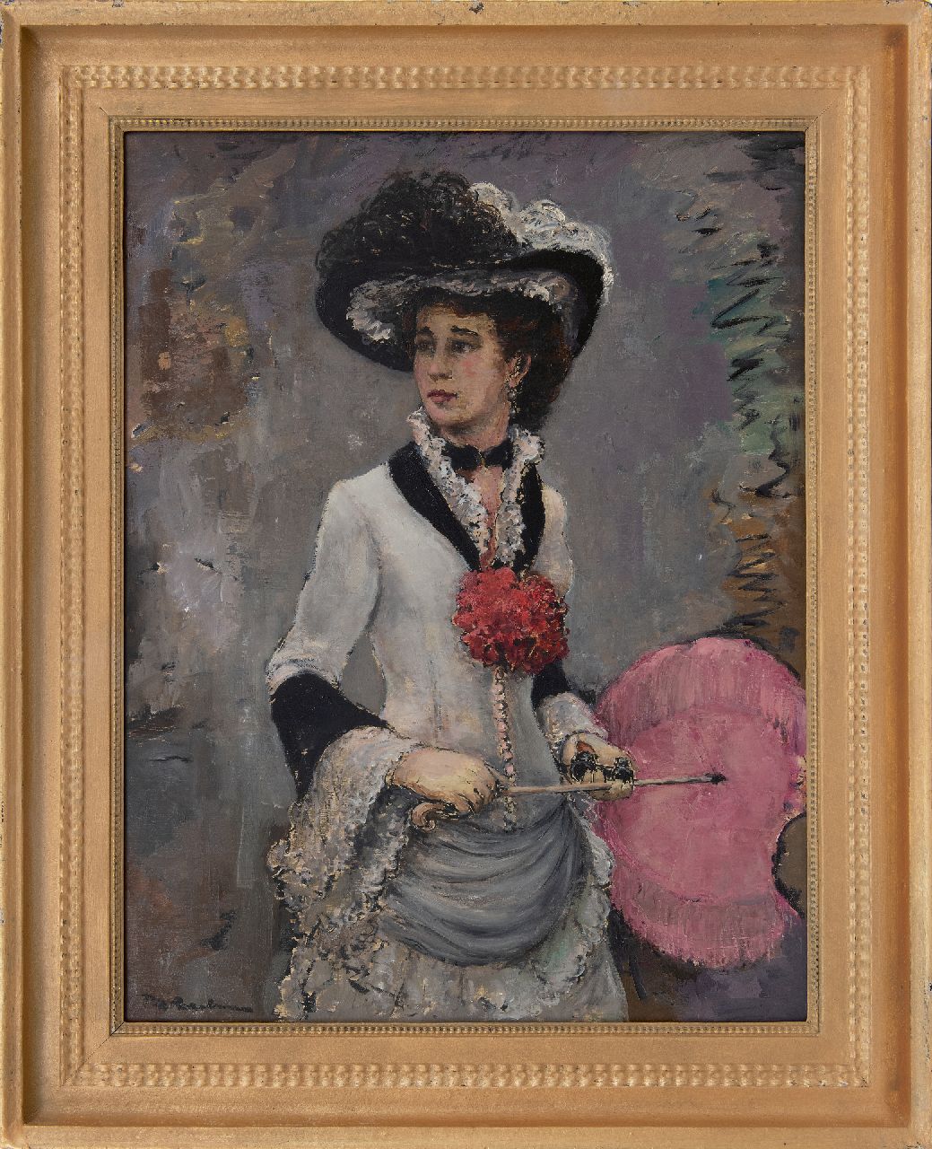 Rezelman P.D.  | Pieter Dirk 'Piet' Rezelman, Elegant lady with hat, oil on panel 67.4 x 52.0 cm, signed l.l.