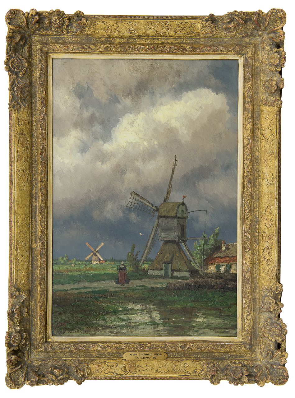 Koekkoek J.H.B.  | Johannes Hermanus Barend 'Jan H.B.' Koekkoek, Mills in the polder near Kortenhoef, oil on panel 49.5 x 33.0 cm, signed l.l.
