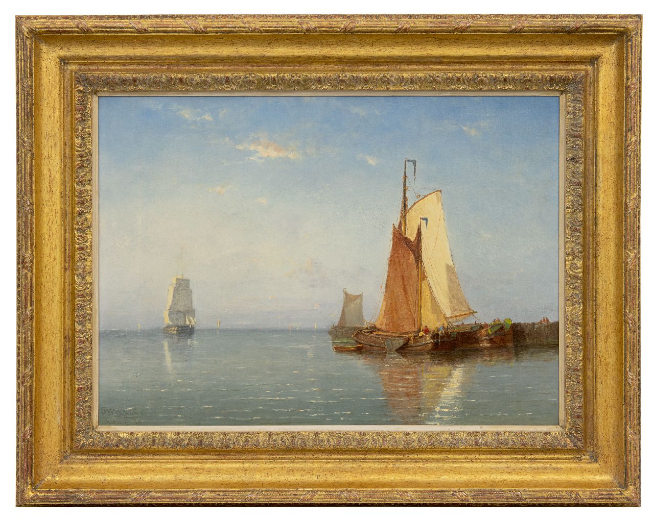 Schütz W.J.  | Willem Johannes Schütz, Moored flatboats, oil on canvas 42.3 x 58.8 cm, signed l.l. and dated '78