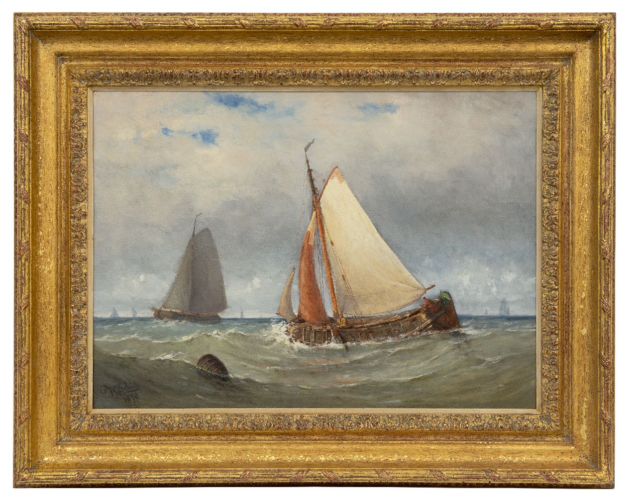 Schütz W.J.  | Willem Johannes Schütz, Navigating sailing boats, oil on canvas 42.1 x 58.7 cm, signed l.l. and dated 1878