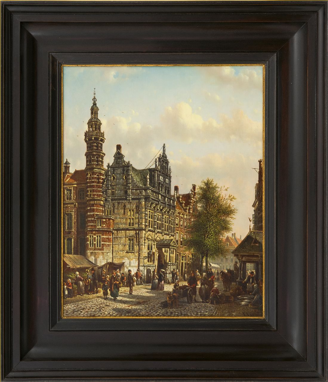 Spohler J.F.  | Johannes Franciscus Spohler | Paintings offered for sale | The Old City Hall of The Hague on the Groenmarkt, oil on panel 40.0 x 32.9 cm, signed l.r.