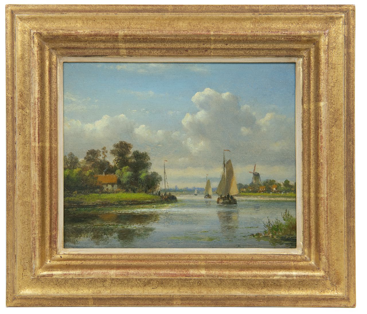 Kleijn L.J.  | Lodewijk Johannes Kleijn, Shipping on a river, in summer, oil on panel 16.9 x 20.9 cm