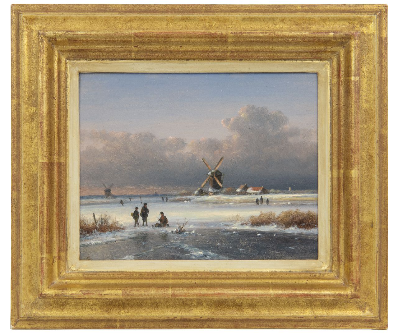 Kleijn L.J.  | Lodewijk Johannes Kleijn, Winter landscape with fishermen on the ice, oil on panel 15.6 x 19.9 cm