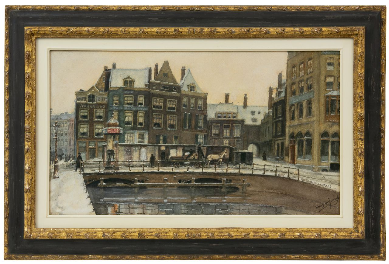 Jongh M.J. de | Martinus Johannes 'Tinus' de Jongh, The Rokin in Amsterdam, in winter, watercolour on paper 34.6 x 61.0 cm, signed l.r. and painted ca. 1910
