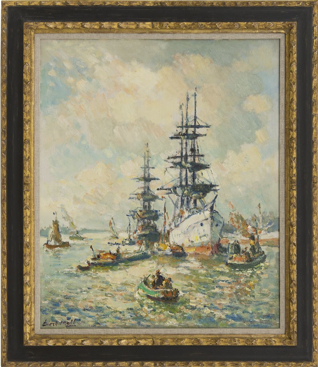 Moll E.  | Evert Moll | Paintings offered for sale | Three-masters in the Rotterdam harbour, oil on canvas 60.2 x 50.2 cm, signed l.l.