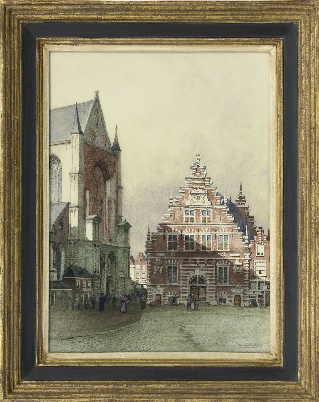 Klinkenberg J.C.K.  | Johannes Christiaan Karel Klinkenberg, The Grote markt and the Meat hall in Haarlem, watercolour on paper 46.0 x 34.0 cm, signed l.r.
