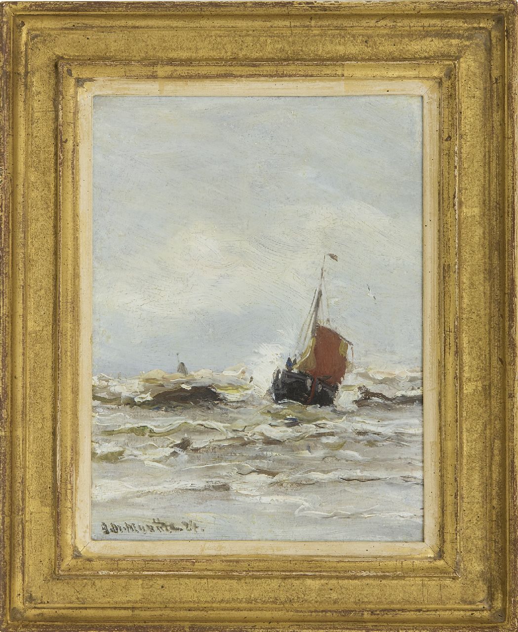 Munthe G.A.L.  | Gerhard Arij Ludwig 'Morgenstjerne' Munthe, Fishing boat in the surf, oil on painter's board 20.0 x 15.0 cm, signed l.l. and dated '24