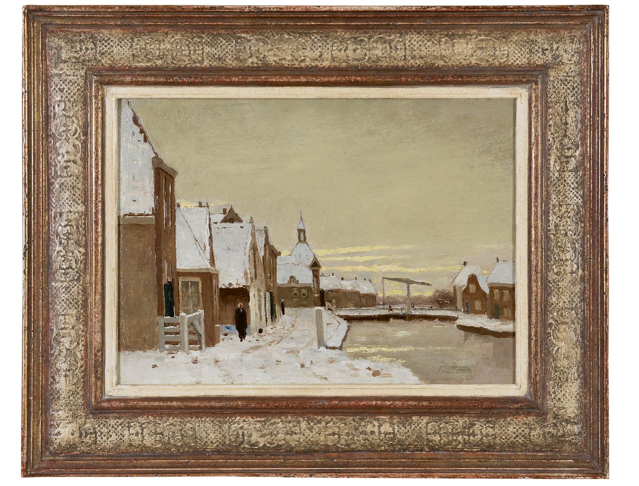 Bauffe V.  | Victor Bauffe | Paintings offered for sale | Leidschendam in winter with a drawbridge, oil on canvas 25.3 x 35.7 cm, signed l.r.