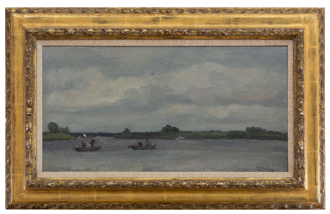 Noltee B.C.  | Bernardus Cornelis 'Cor' Noltee | Paintings offered for sale | Fishermen on the Wantij, Dordrecht, oil on painter's board 29.0 x 55.2 cm, signed l.r.