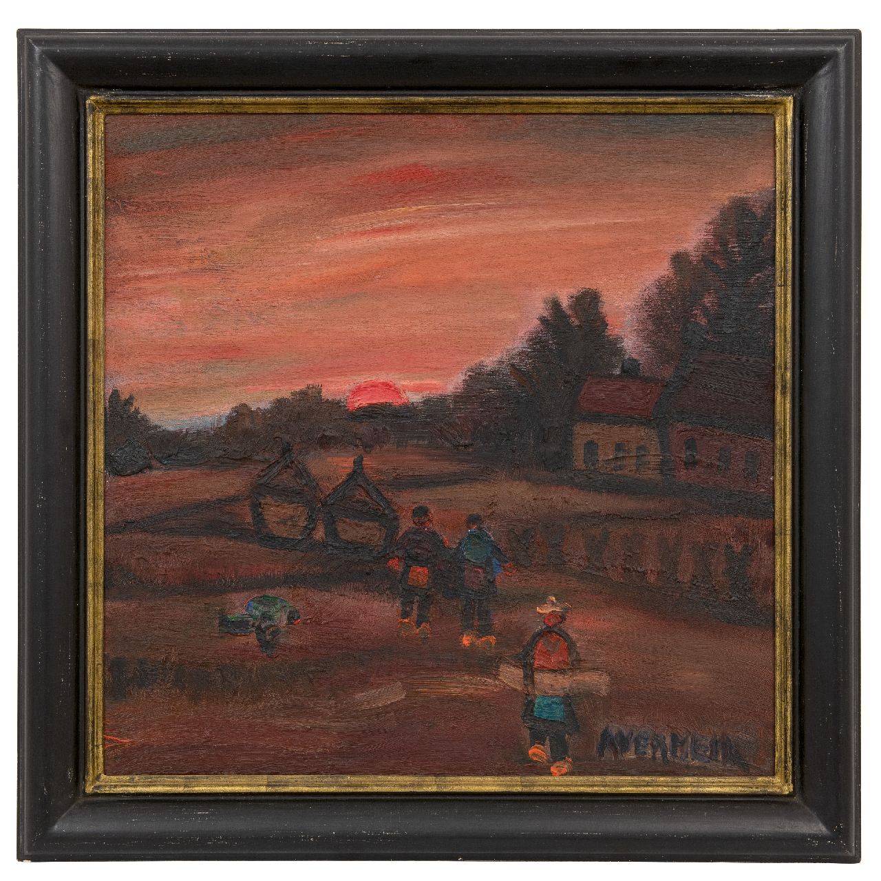 Vermeir A.  | Alfons Vermeir | Paintings offered for sale | Landscape with farmers, oil on painter's board 60.0 x 60.0 cm, signed l.r.
