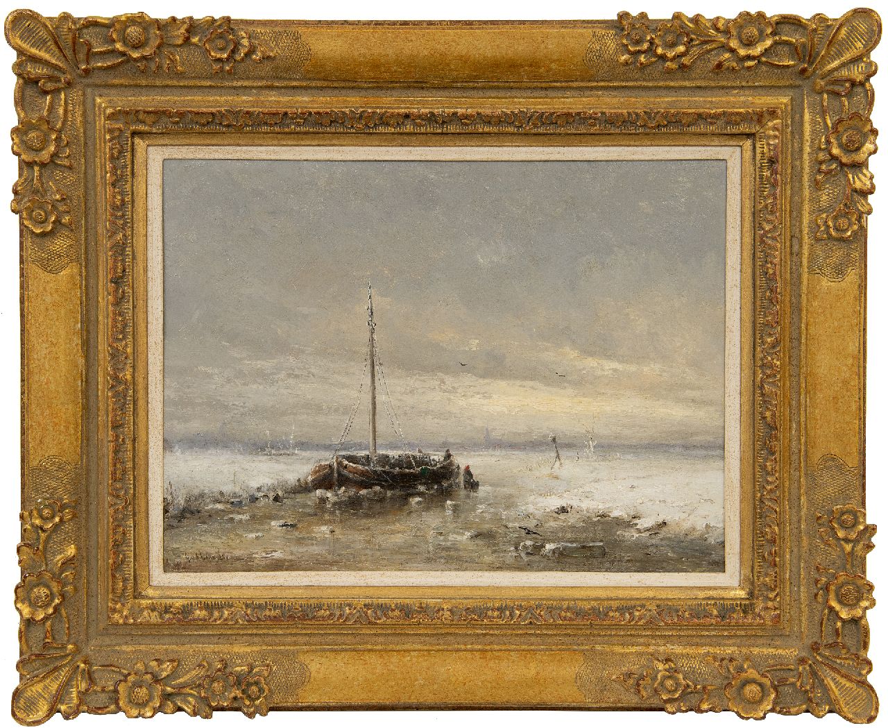 Laan G. van der | Gerard van der Laan | Paintings offered for sale | A frozen ship, oil on panel 31.1 x 42.5 cm, signed l.l.