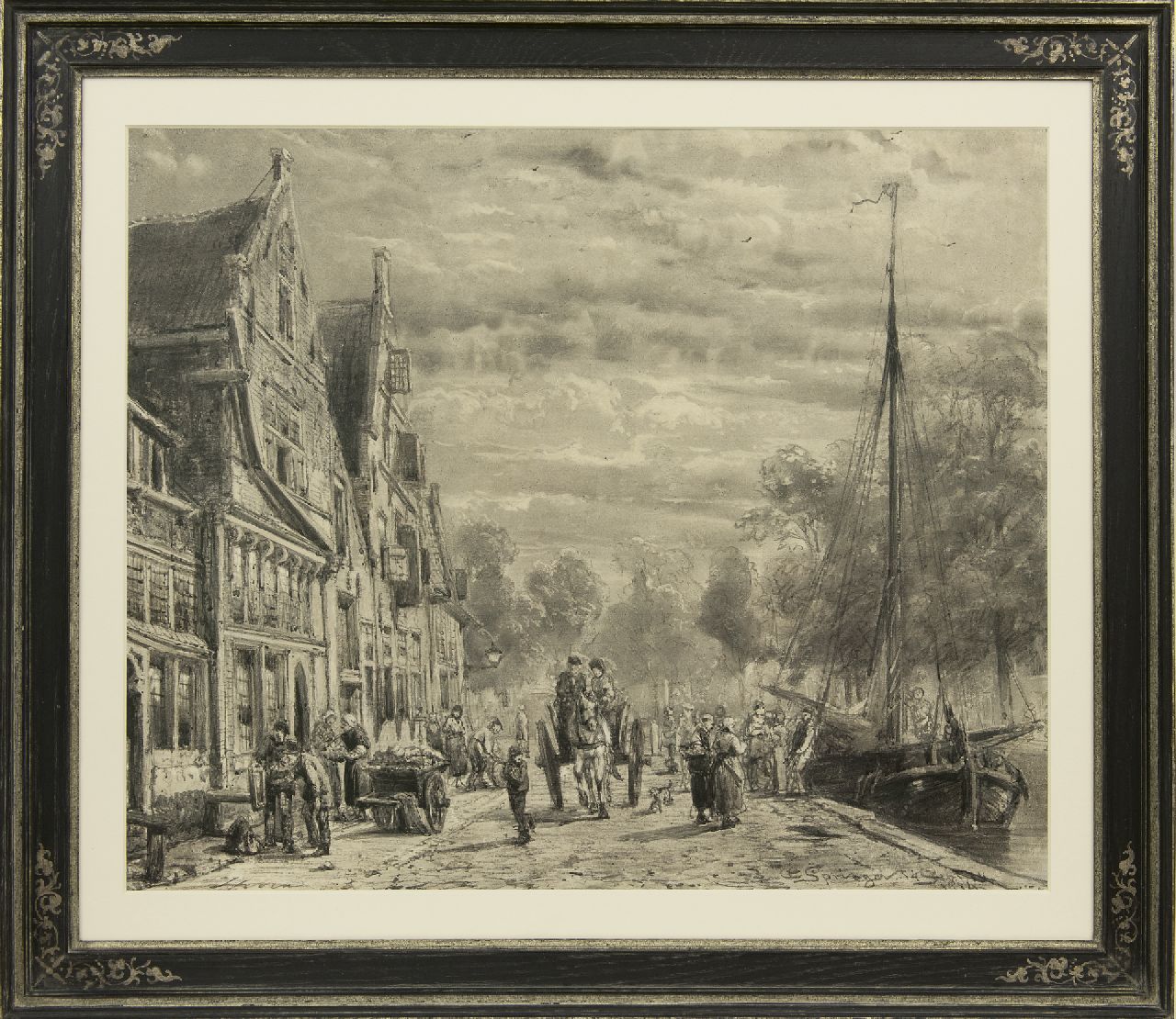 Springer C.  | Cornelis Springer, The Biersluis te Hoorn, charcoal on paper 52.2 x 63.2 cm, signed l.r. and dated 14 Sept. 1874