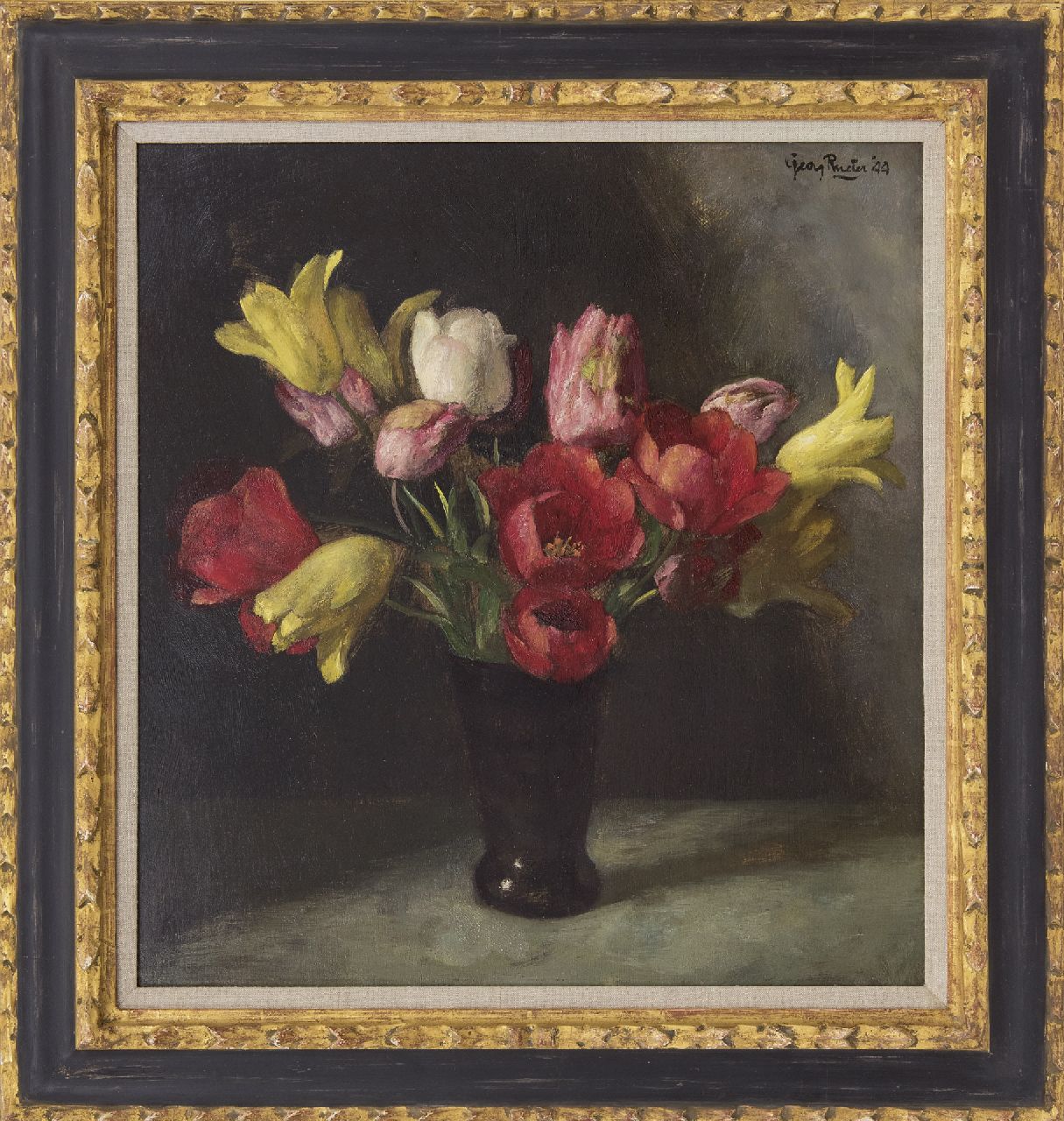 Rueter W.C.G.  | Wilhelm Christian 'Georg' Rueter, Tulips, oil on panel 48.6 x 45.1 cm, signed u.r. and dated '44