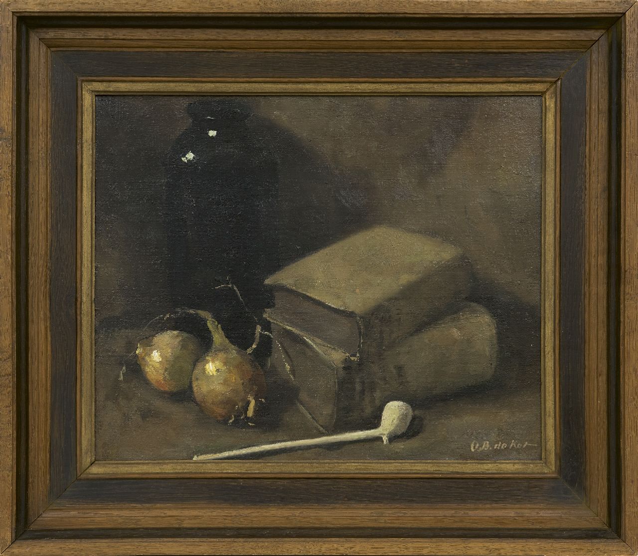 Kat O.B. de | 'Otto' Boudewijn de Kat, A still life with books, two onions and a Gouda pipe, oil on canvas 34.5 x 42.2 cm, signed l.r.