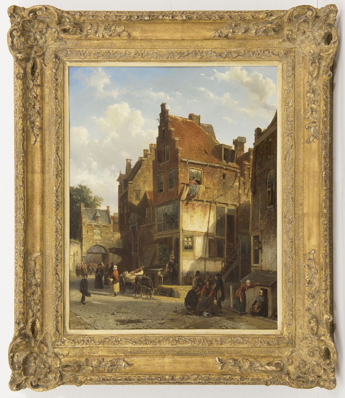 Springer C.  | Cornelis Springer, Daily activities in a Dutch town, oil on panel 49.0 x 39.0 cm, signed l.l., l.r. and on the reverse and dated '58