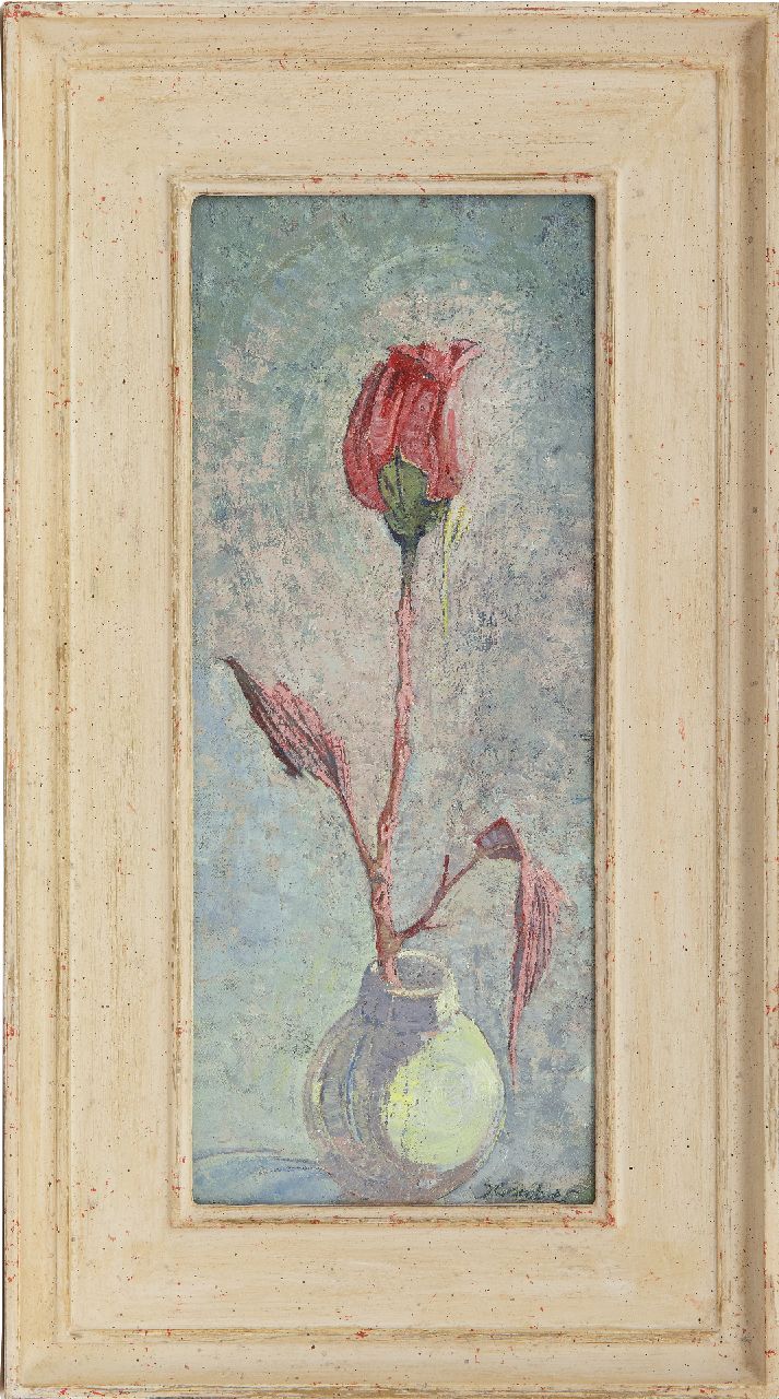 Cambier J.Z.  | 'Juliette' Ziane Cambier, A rose in a vase, oil on canvas laid down on board 40.1 x 16.6 cm, signed l.r.