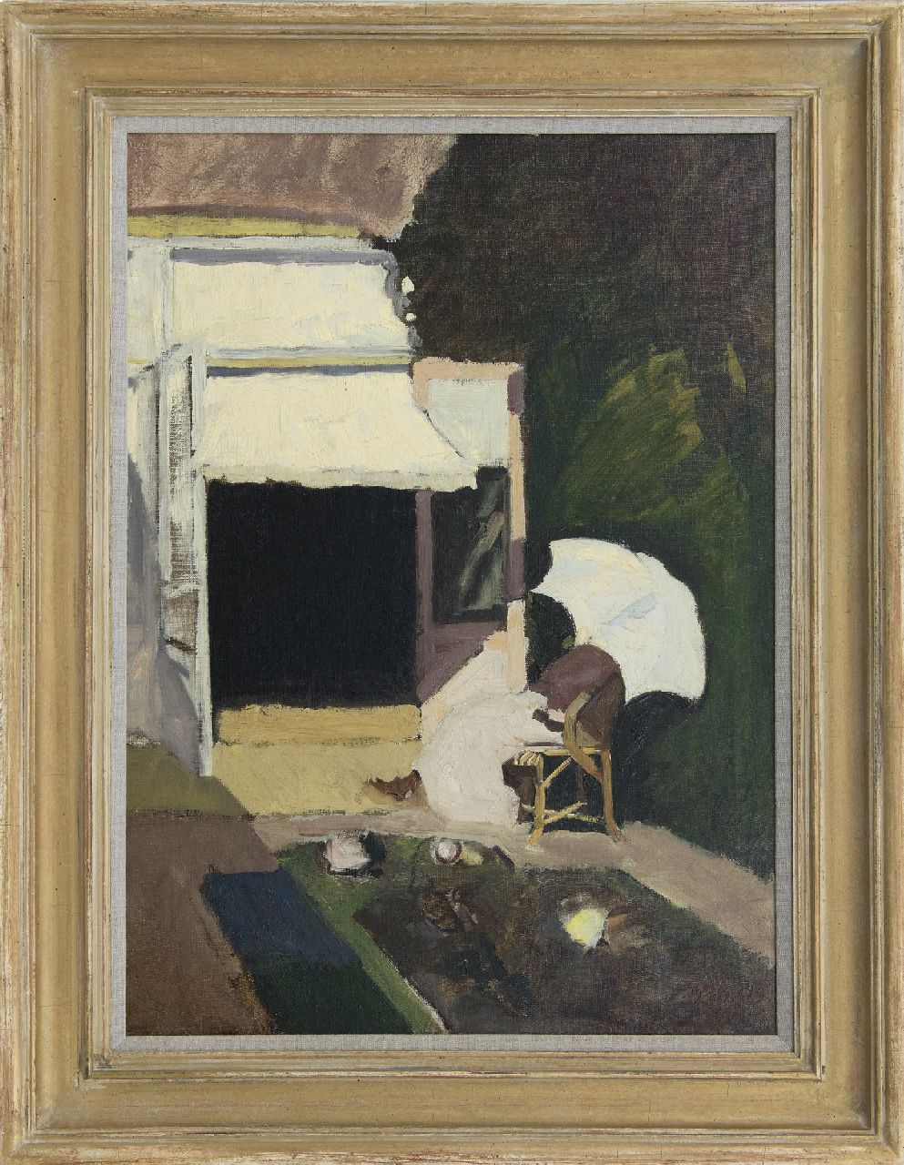 Baarsel P.W. van | Pieter Willem van Baarsel, Woman on a terrace, oil on canvas 70.1 x 50.3 cm, signed l.r. with monogram and dated 1914