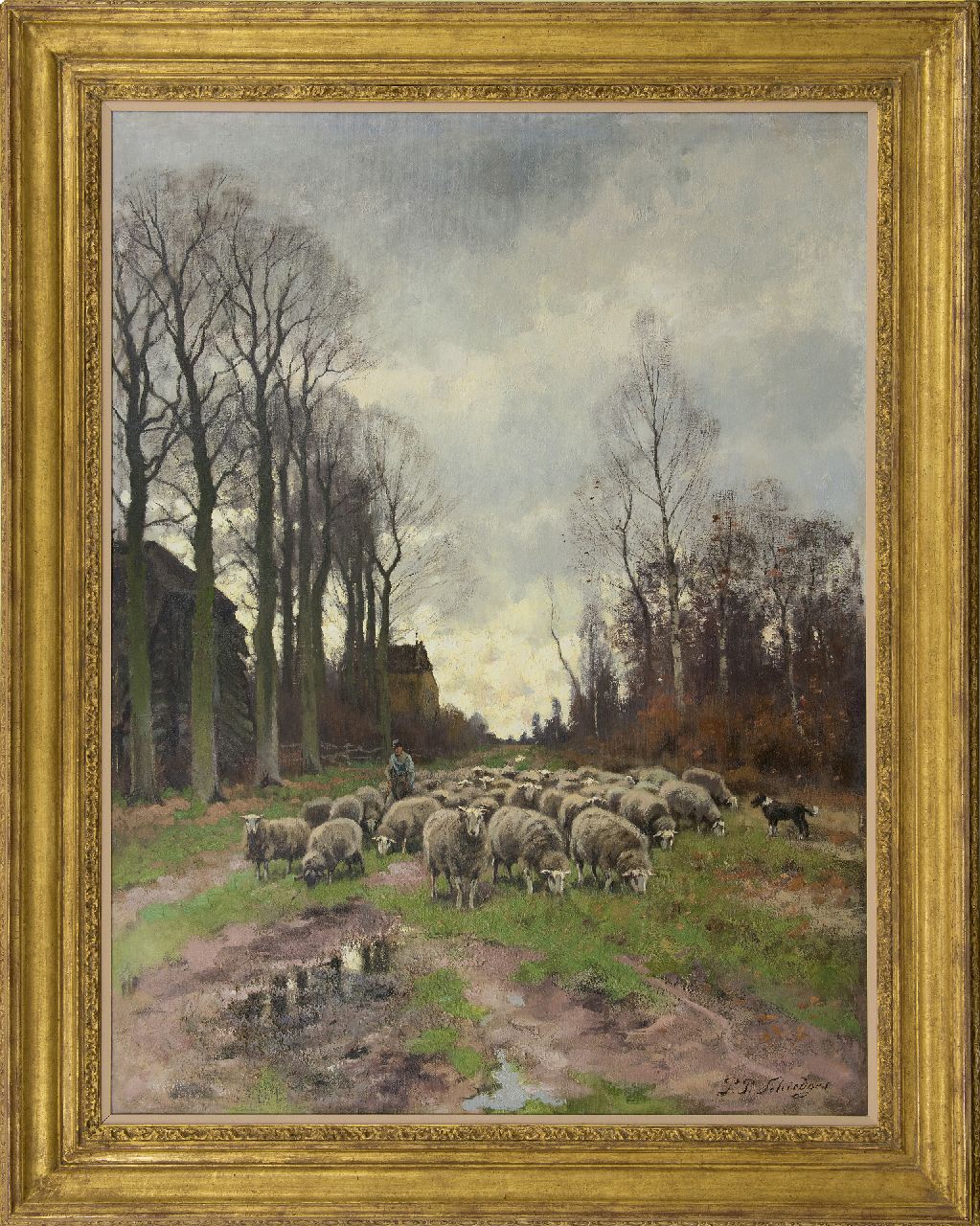 Schiedges jr. P.P.  | Petrus Paulus Schiedges jr. | Paintings offered for sale | Sheep herding, oil on canvas 121.3 x 90.6 cm, signed l.r.