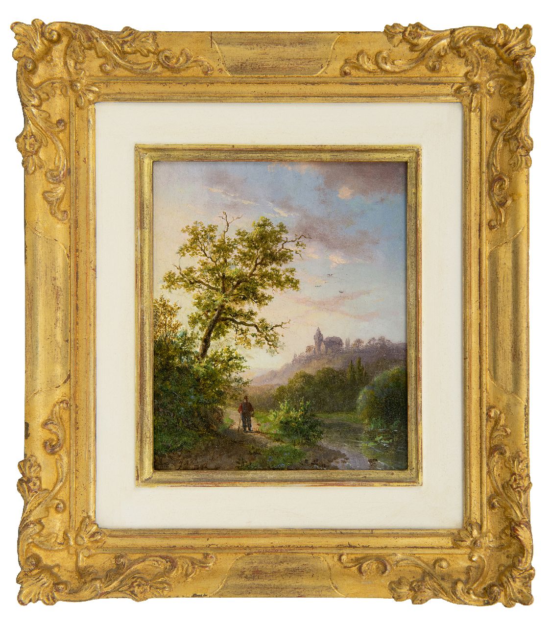 Klombeck J.B.  | Johann Bernard Klombeck, Landscape near Cleve in summer, oil on panel 16.3 x 13.5 cm, signed l.l. and dated 1842