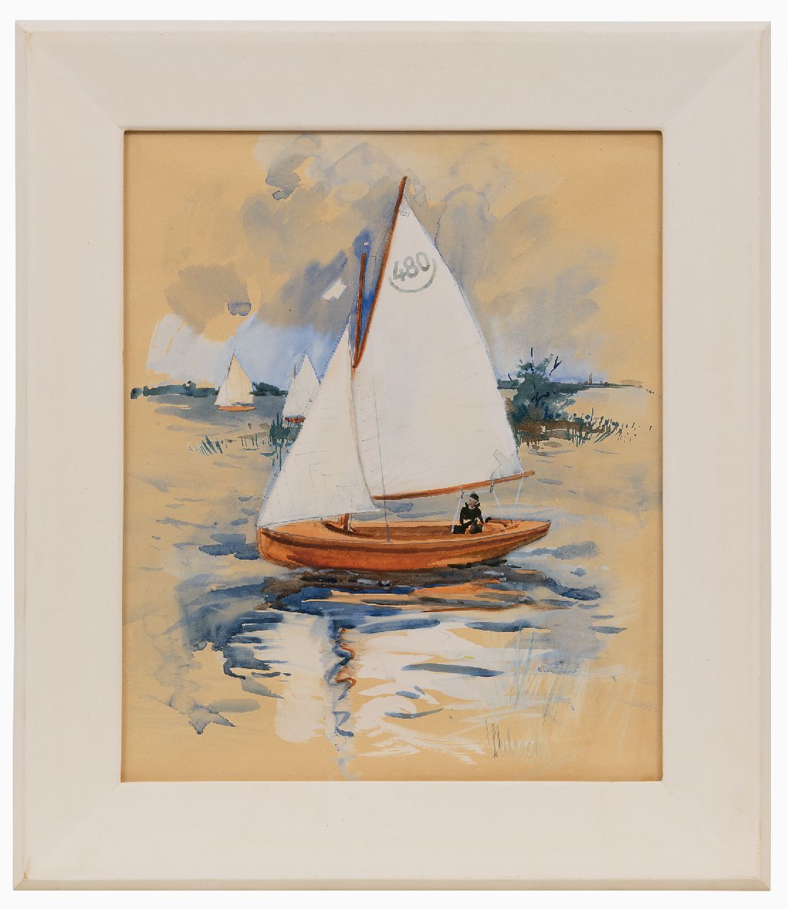 Walrecht B.H.D.  | Bernardus Hermannus David 'Ben' Walrecht | Watercolours and drawings offered for sale | Sailing on the paterswoldsemeer, Groningen, watercolour on paper 46.2 x 38.2 cm, signed l.r.