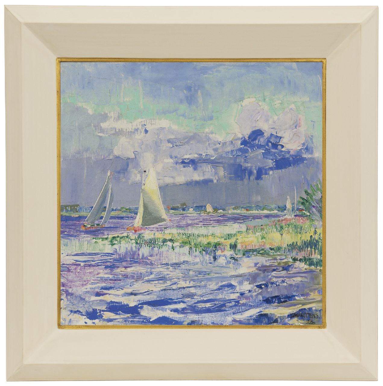 Martens G.G.  | Gijsbert 'George' Martens, Sailing on the Paterswoldsemeer, Groningen, oil on canvas 40.5 x 40.4 cm, signed l.r. and dated '28