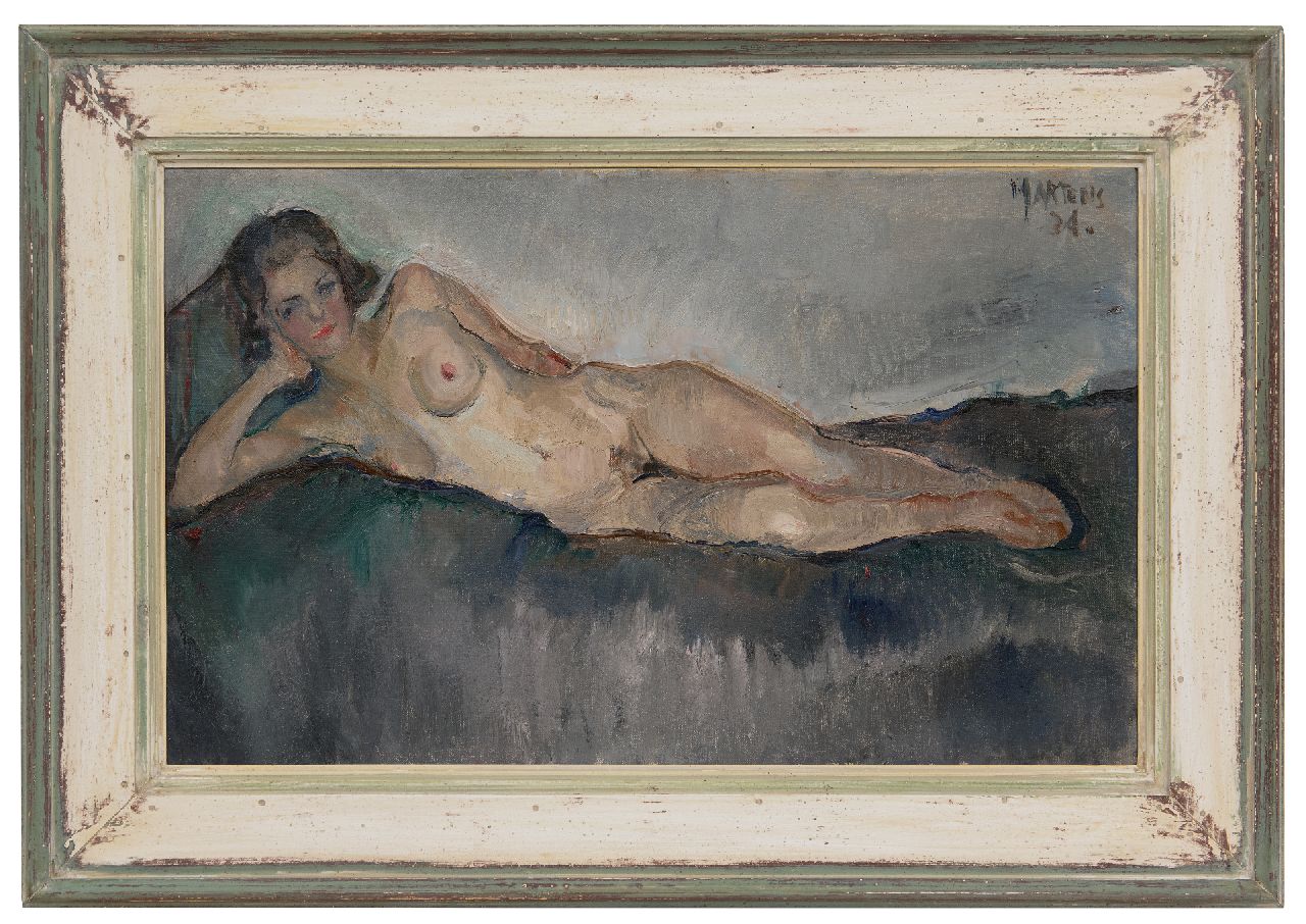 Martens G.G.  | Gijsbert 'George' Martens | Paintings offered for sale | Reclining nude, oil on canvas 38.2 x 61.6 cm, signed u.r. and dated '34