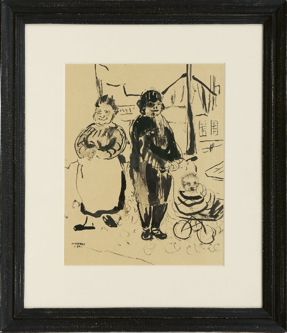 Martens G.G.  | Gijsbert 'George' Martens | Watercolours and drawings offered for sale | Two women and a pram, ink on paper 26.0 x 21.2 cm, signed l.l. and dated '34