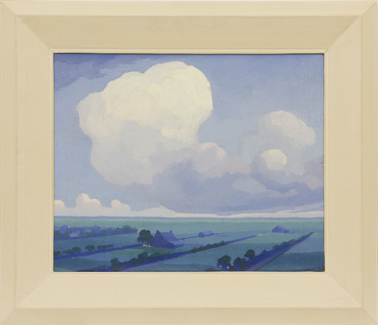 Smorenberg D.  | Dirk Smorenberg, The blue farm, oil on canvas 43.7 x 53.5 cm, signed l.r. and 1915-1918