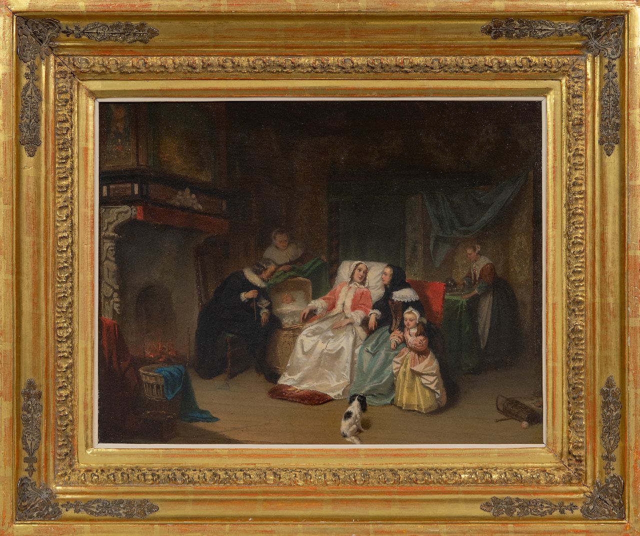 Scholten H.J.  | Hendrik Jacobus Scholten | Paintings offered for sale | Visiting the newly-born, oil on panel 38.0 x 47.1 cm, signed l.l. and dated '52, without frame