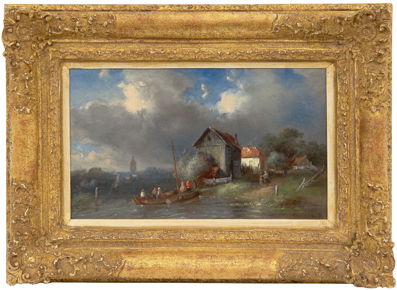 Leickert C.H.J.  | 'Charles' Henri Joseph Leickert, The ferry, oil on panel 15.3 x 25.5 cm, signed l.r.