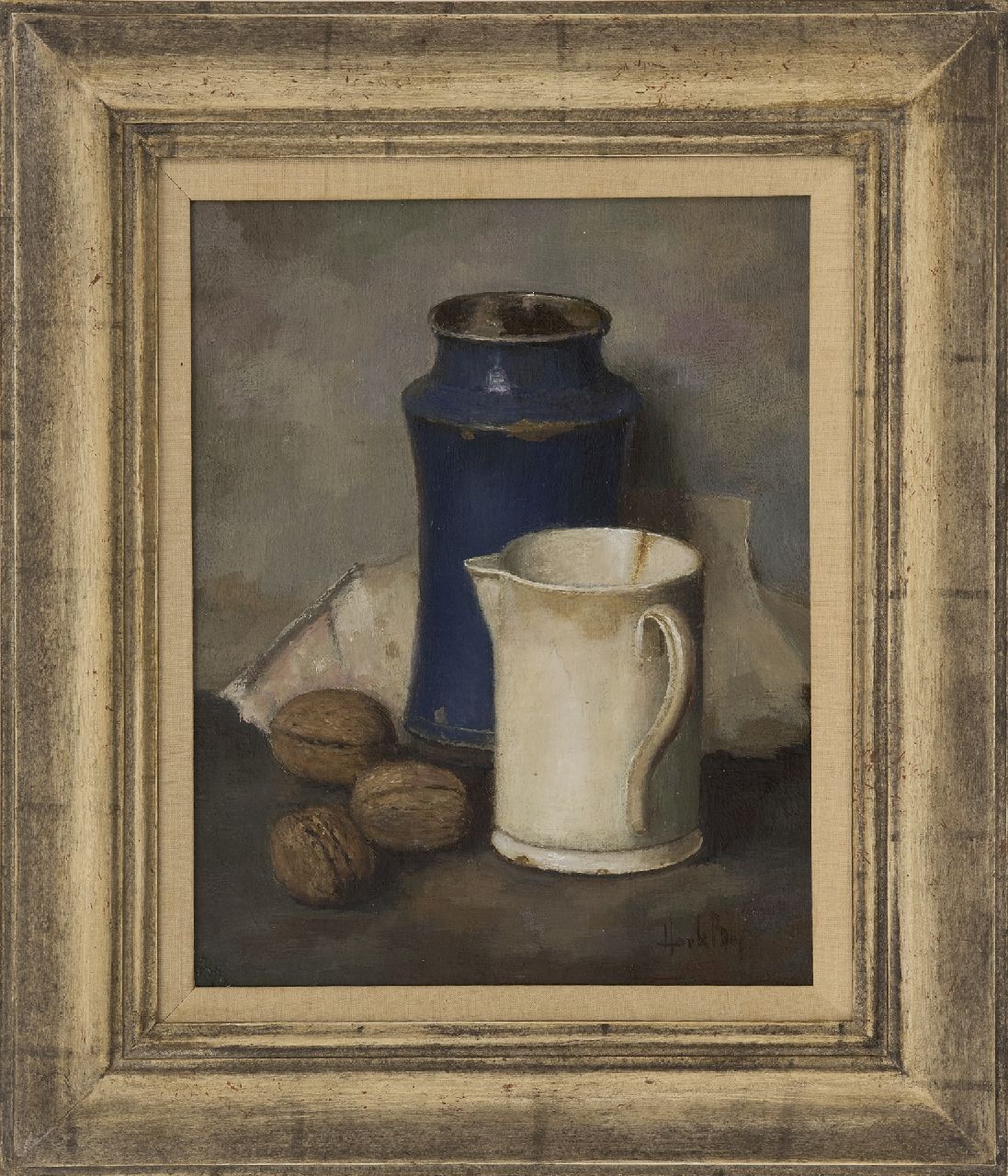 Bos H.  | Hendrik 'Henk' Bos | Paintings offered for sale | A still life with pottery and walnuts, oil on canvas 30.3 x 24.5 cm, signed l.r.