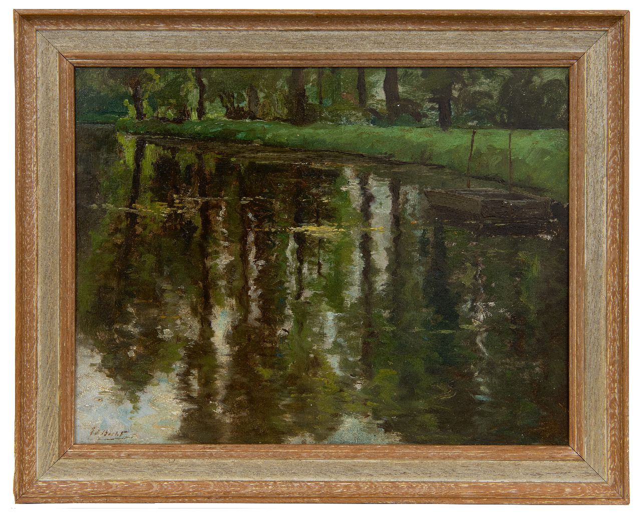 Becht E.A.  | Eduard August 'Ed' Becht | Paintings offered for sale | Pond in the Haagse Bos, The Hague, oil on board laid down on panel 27.0 x 35.1 cm, signed l.l. and without frame