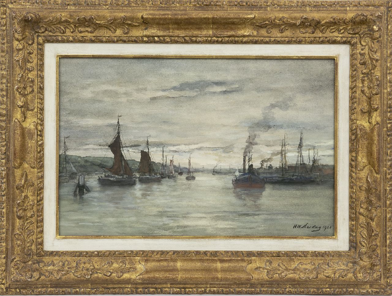 Mesdag H.W.  | Hendrik Willem Mesdag, Inner harbour Scheveningen, watercolour on paper 34.4 x 51.9 cm, signed l.r. and dated 1900