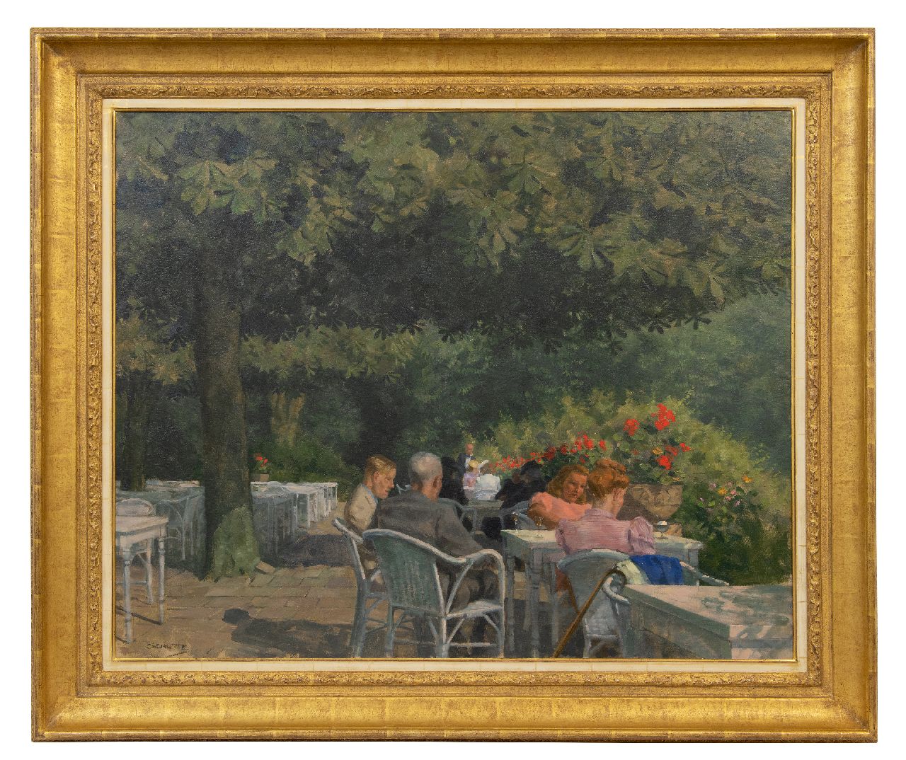 Schutte L.H.H.  | 'Louis' Hermanus Hendrikus Schutte | Paintings offered for sale | A summer afternoon on the terrace, oil on canvas 77.7 x 94.5 cm, signed l.l.