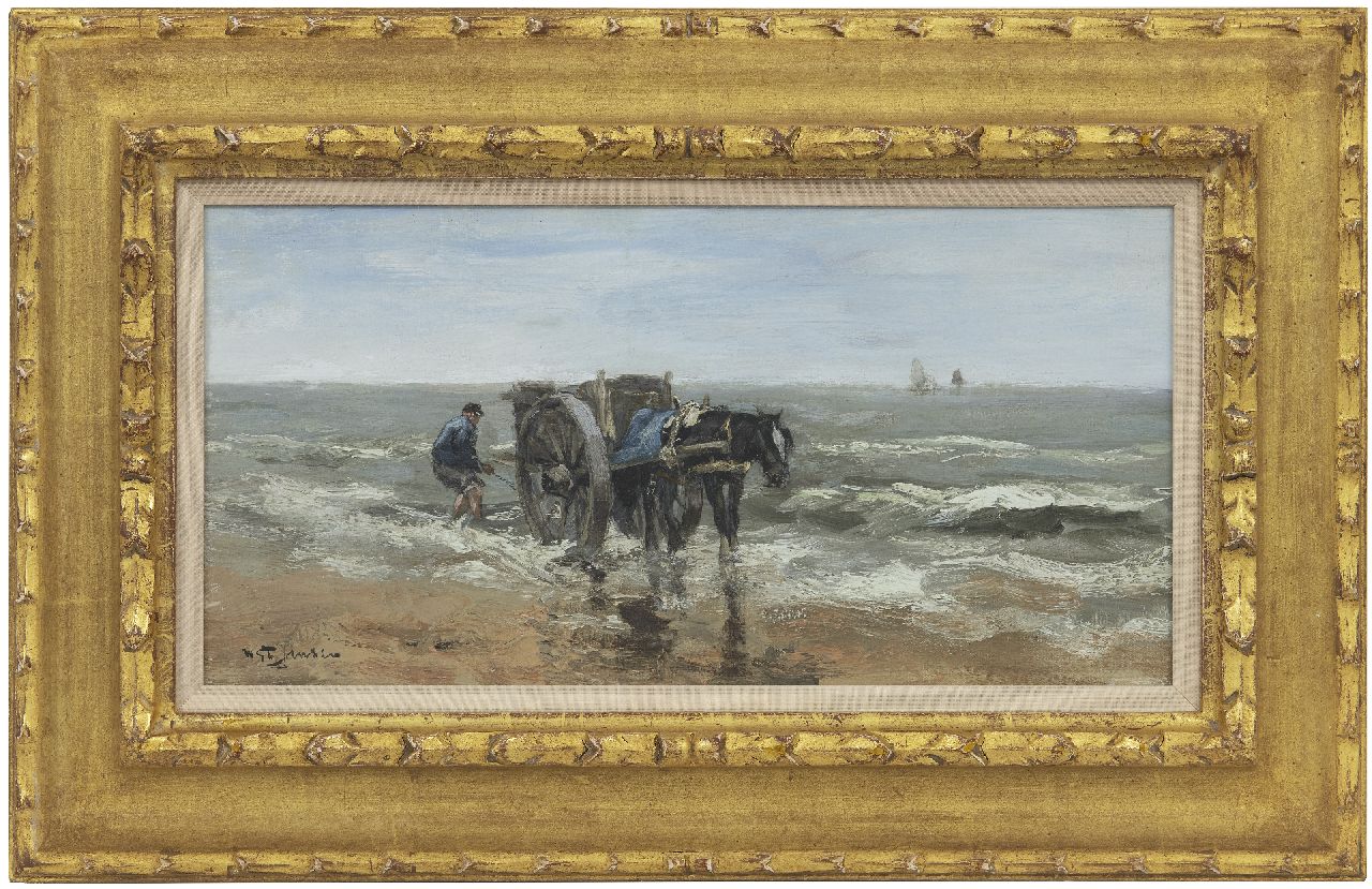 Jansen W.G.F.  | 'Willem' George Frederik Jansen, Shell fisherman on the beach, oil on canvas 20.2 x 40.4 cm, signed l.l.