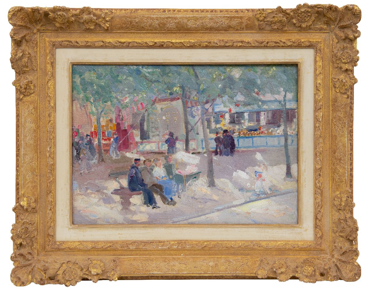Jefferys M.  | Marcel Jefferys | Paintings offered for sale | A day at the fair, oil on canvas laid down on panel 27.4 x 38.3 cm, signed l.r. with monogram