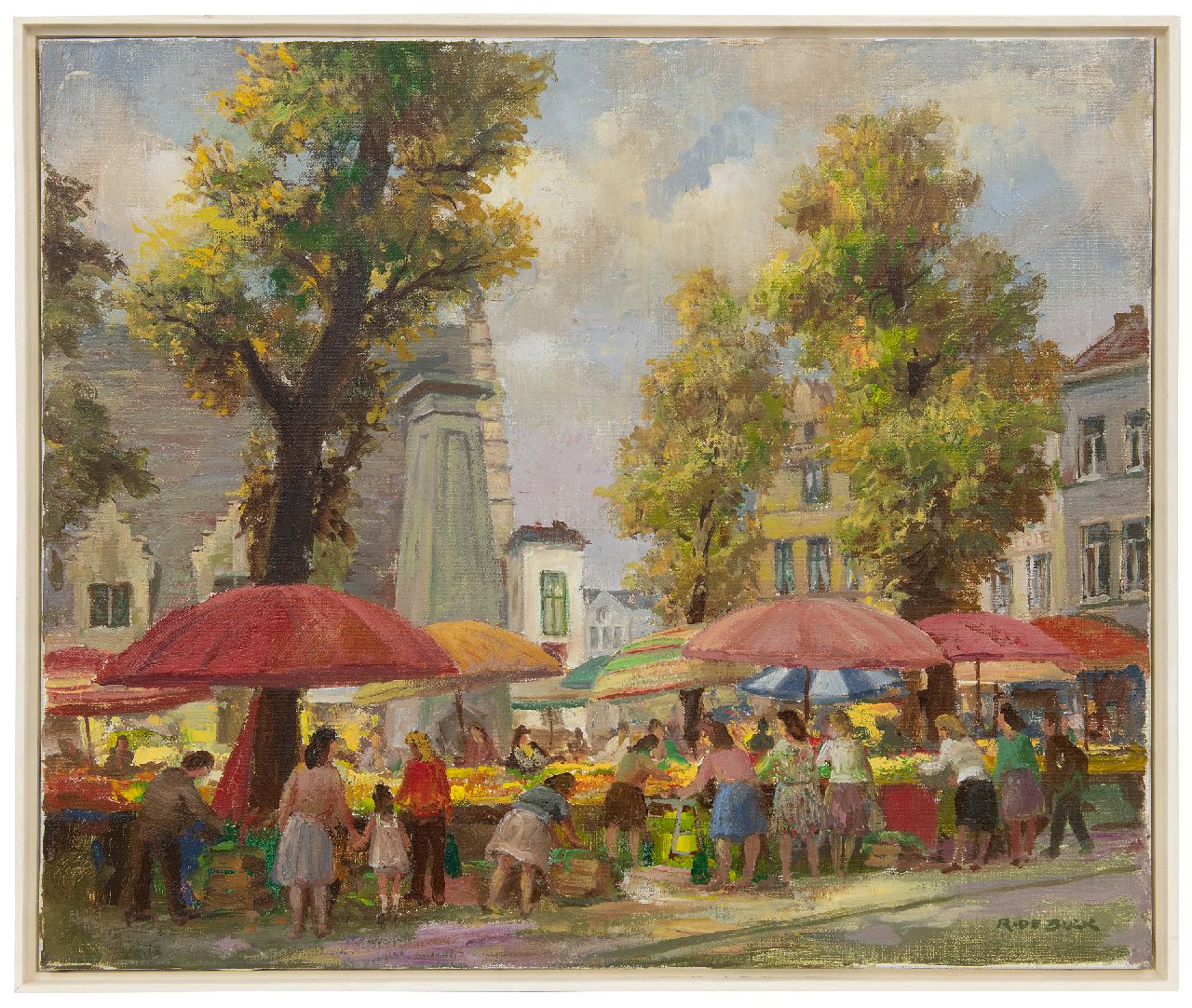 Buck R. de | Raphaël de Buck | Paintings offered for sale | The Groentemarkt in Gent (Flanders), oil on canvas 50.3 x 60.2 cm, signed l.r.